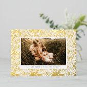 金ゴールドモダン植物性フローラフレーム写真幸せ 箔シーズンカード (立ち正面)