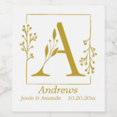 金ゴールドモダン植物手紙A ワインラベル (シングルラベル)