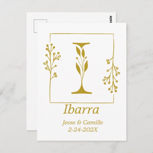 金ゴールドモダン植物手紙Iパーソナライズされた ポストカード (正面/裏面)