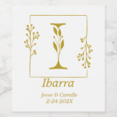 金ゴールドモダン植物手紙Iパーソナライズされた ワインラベル (シングルラベル)