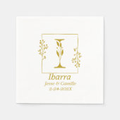 金ゴールドモダン植物手紙I紙 スタンダードカクテルナプキン (正面)