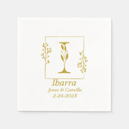 金ゴールドモダン植物手紙I紙 スタンダードカクテルナプキン