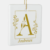 金ゴールドモダン植物文字Aパーソナライズされた セラミックオーナメント (右)