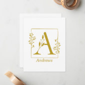 金ゴールドモダン植物文字Aパーソナライズされた ノートカード (正面/裏面インサイチュ)