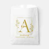 金ゴールドモダン植物文字Aパーソナライズされた フェイバーバッグ (正面)