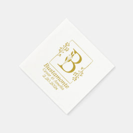 金ゴールドモダン植物文字B紙 スタンダードカクテルナプキン