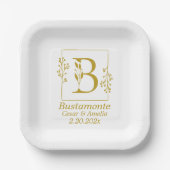 金ゴールドモダン植物文字B ペーパープレート (正面)