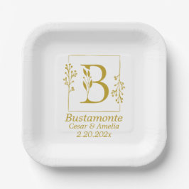 金ゴールドモダン植物文字B ペーパープレート