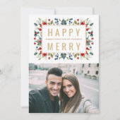金ゴールドモダン水彩ベリークリスマス写真 シーズンカード (正面)