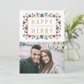 金ゴールドモダン水彩ベリークリスマス写真 シーズンカード (スタンド正面)