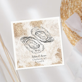 金ゴールドモダン水彩牡蠣ビーチ結婚式 スタンダードカクテルナプキン
