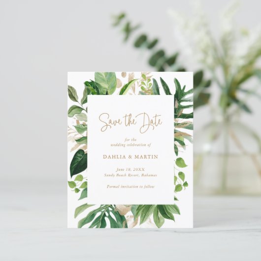 金ゴールドモダン熱帯予算の結婚式の日付を保存 (スタンド正面)