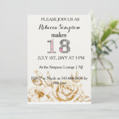 金ゴールドモダン白い花 |第18誕生日 招待状 (スタンド正面)