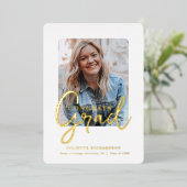 金ゴールドモダン白写真大学の卒業パーティー 箔招待状 (立ち正面)