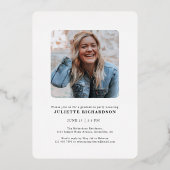 金ゴールドモダン白写真大学の卒業パーティー 箔招待状 (裏面)