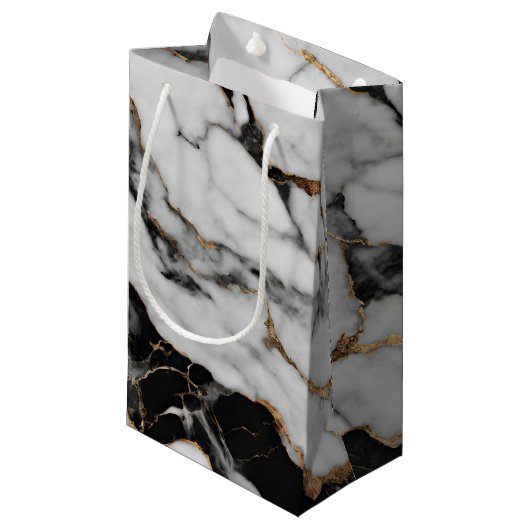 金ゴールドモダン白黒の大理石 スモールペーパーバッグ (正面アングル)