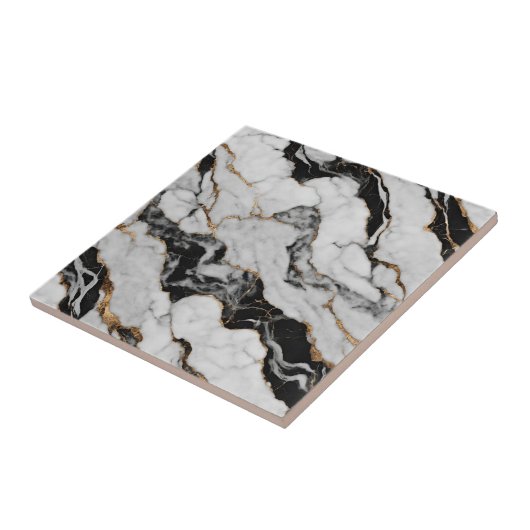 金ゴールドモダン白黒フェイク大理石 タイル (側面)