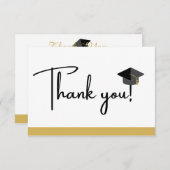 金ゴールドモダン白黒卒業クラス サンキューカード (正面/裏面)
