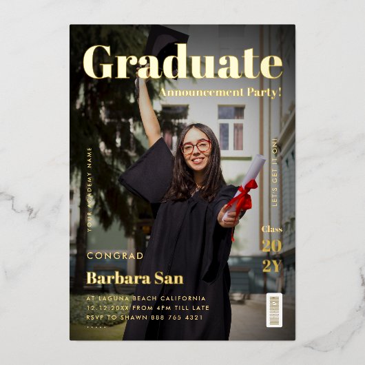 金ゴールドモダン研究誌の卒業会 箔招待状 (正面)