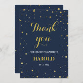 金ゴールドモダン紙吹雪ネイビー50thサプライズ誕生日 サンキューカード (正面/裏面)