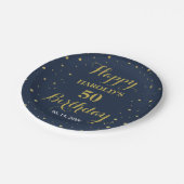金ゴールドモダン紙吹雪ネイビー50thサプライズ誕生日 ペーパープレート (アングル)