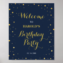 金ゴールドモダン紙吹雪ネイビー50th誕生日へようこそ