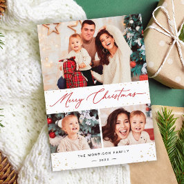 金ゴールドモダン紙吹雪メリークリスマス3写真 シーズンカード