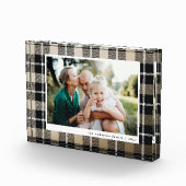 金ゴールドモダン素朴なタータンチェックチェックファミリー写真 フォトブロック (右)