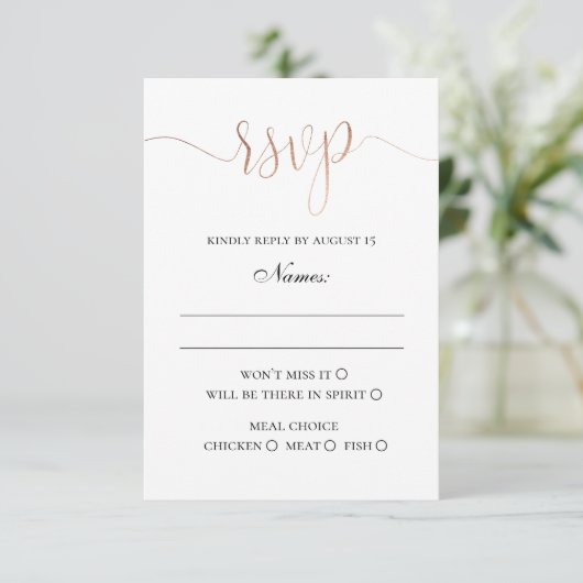 金ゴールドモダン結婚の。ミニマエレガントシンプルリスト 出欠カード (スタンド正面)