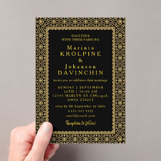 金ゴールドモダン結婚アクリル招待状 アクリル招待状 (インサイチュ (ポータブル))