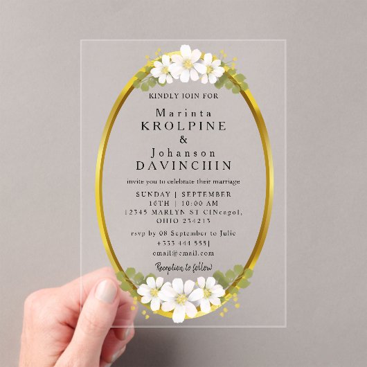 金ゴールドモダン結婚アクリル招待状 アクリル招待状 (インサイチュ (ポータブル))