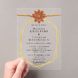 金ゴールドモダン結婚アクリル招待状 アクリル招待状