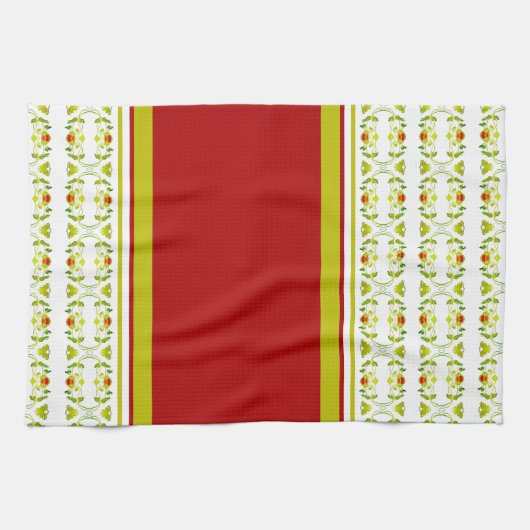 金ゴールドモダン緑パターン(の模様が)ある キッチンタオル (横)