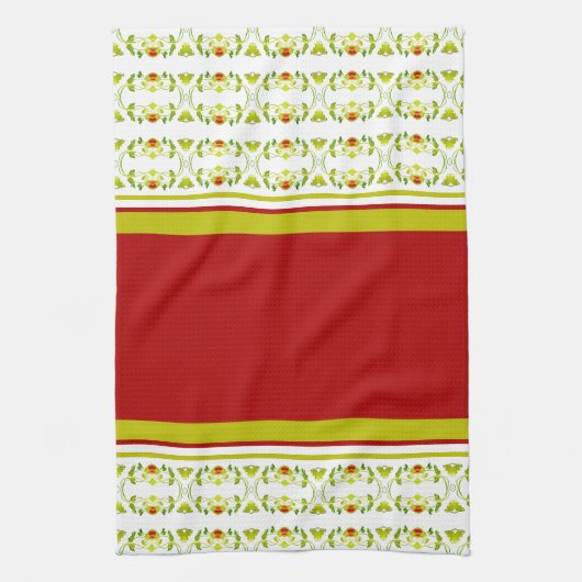 金ゴールドモダン緑パターン(の模様が)ある キッチンタオル (縦)