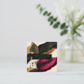 金ゴールドモダン緑葉抽象芸術 スクエア名刺 (スタンド正面)