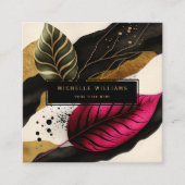 金ゴールドモダン緑葉抽象芸術 スクエア名刺 (正面)