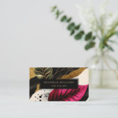 金ゴールドモダン緑葉抽象芸術 名刺 (スタンド正面)