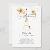 金ゴールドモダン花火エッフェルパリブライダルシャワー 招待状 (正面)