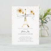 金ゴールドモダン花火エッフェルパリブライダルシャワー 招待状 (スタンド正面)