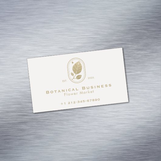 金ゴールドモダン葉ミニマル植物性ソフトピンク マグネット名刺 (インサイチュ)