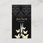 金ゴールドモダン蝶ダークダマスク美容師 名刺 (正面)