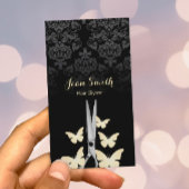 金ゴールドモダン蝶ダークダマスク美容師 名刺