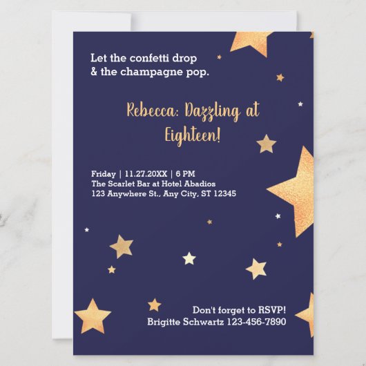 金ゴールドモダン誕生日 招待状 (裏面)