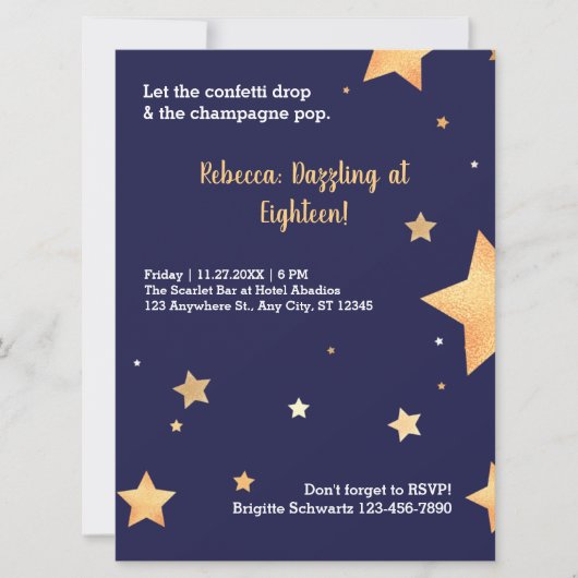 金ゴールドモダン誕生日 招待状 (正面)