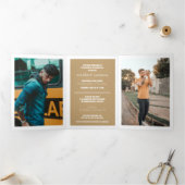 金ゴールドモダン質感の写真の卒業 三つ折り招待状 (内部)