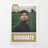 金ゴールドモダン質感の写真の卒業 三つ折り招待状 (カバー)