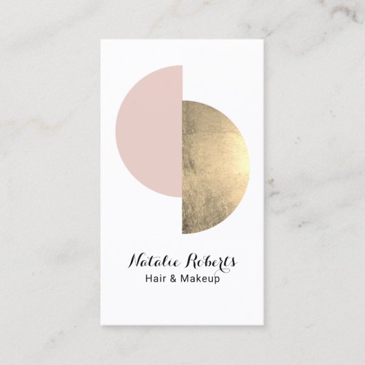 金ゴールドモダン赤面ピンクサークルメイクアップアーティスト&ヘア 名刺 (正面)