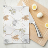 金ゴールドモダン銀銅金属ミツバチ キッチンタオル (四つ折り)