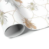 金ゴールドモダン銀銅金属ミツバチ ラッピングペーパー (ロールコーナー)