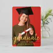 金ゴールドモダン院卒業2写真コラージュ卒業 箔招待状 (立ち正面)